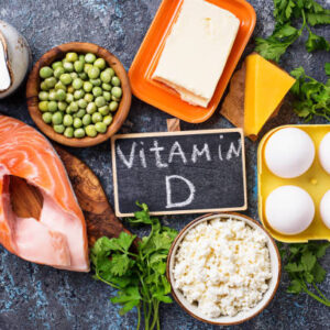 Healthy foods containing vitamin D. Top view